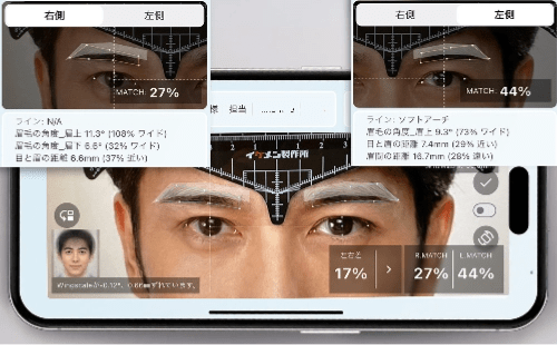 希望の分析結果を自眉の上に投影
